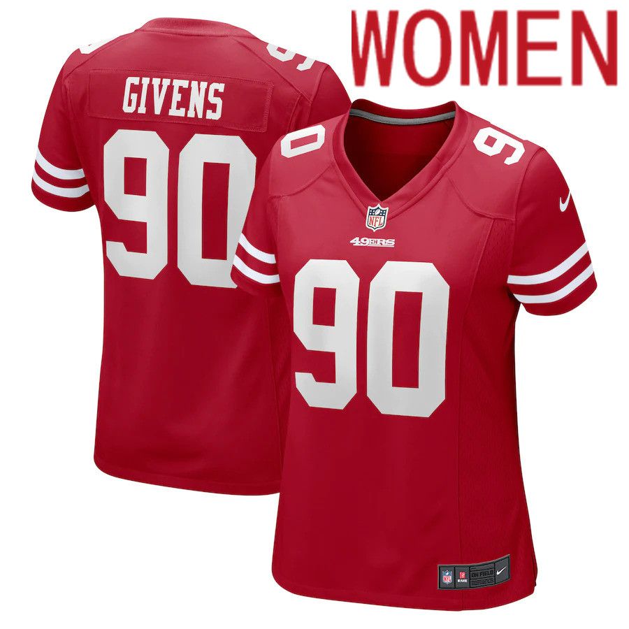 Women San Francisco 49ers #90 Kevin Givens Nike Scarlet Game NFL Jersey->women nfl jersey->Women Jersey